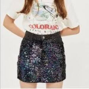 Topshop MOTO Women's Denim Sequin Front Mini Skirt 100% Cotton Casual Size 4